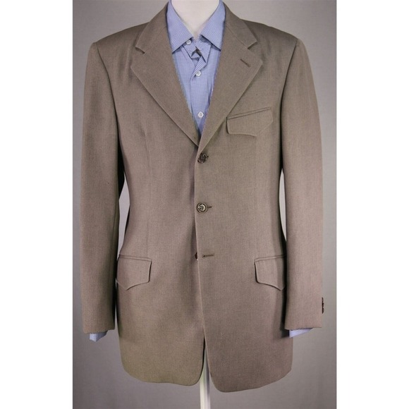 Armani Collezioni Tan Woven Wool Western Style Blazer Jacket 40R - Picture 2 of 8